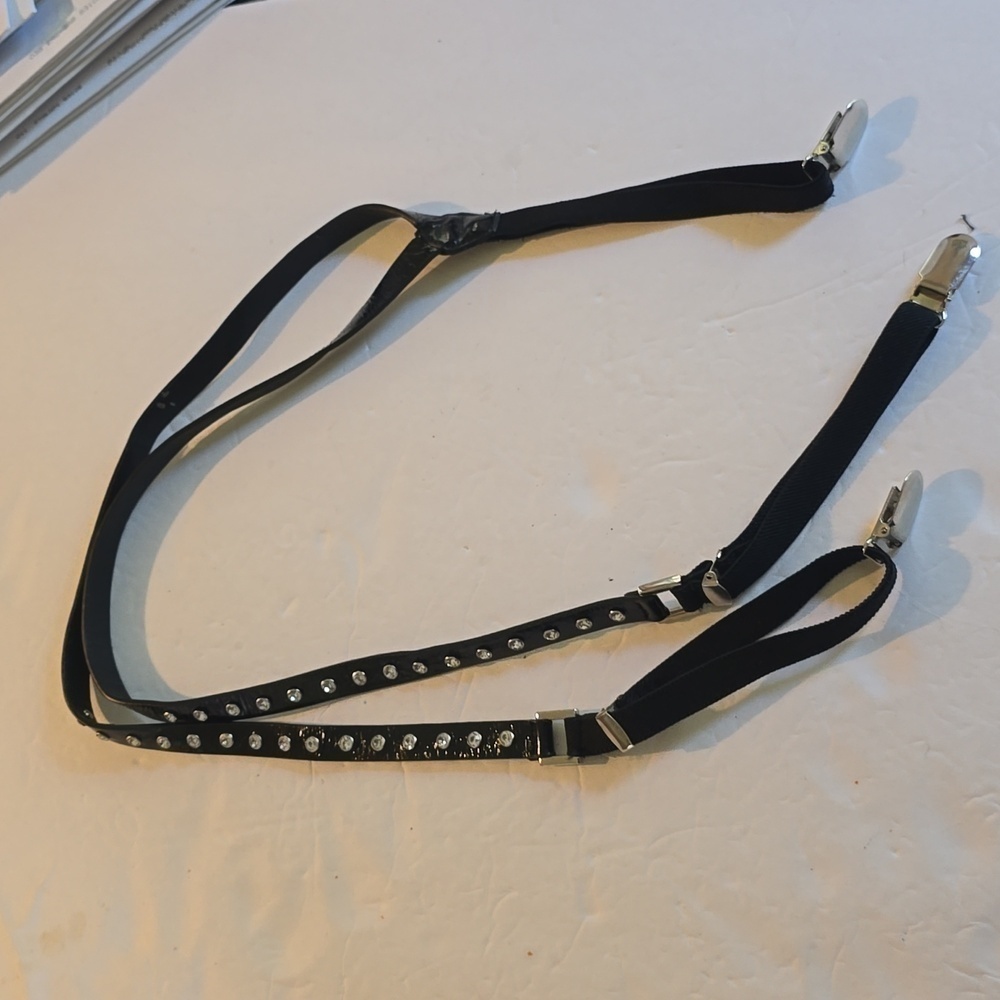 Womens Black Bling Rhinestone Suspenders 90's Vintage Sparkle y2k